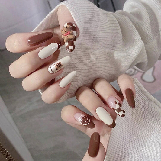 Fashion  nail Wearable Nail Sticker Cute Bear Wear Nail Polish Nail Shaped Piece Removable Nail Patch Finished X60