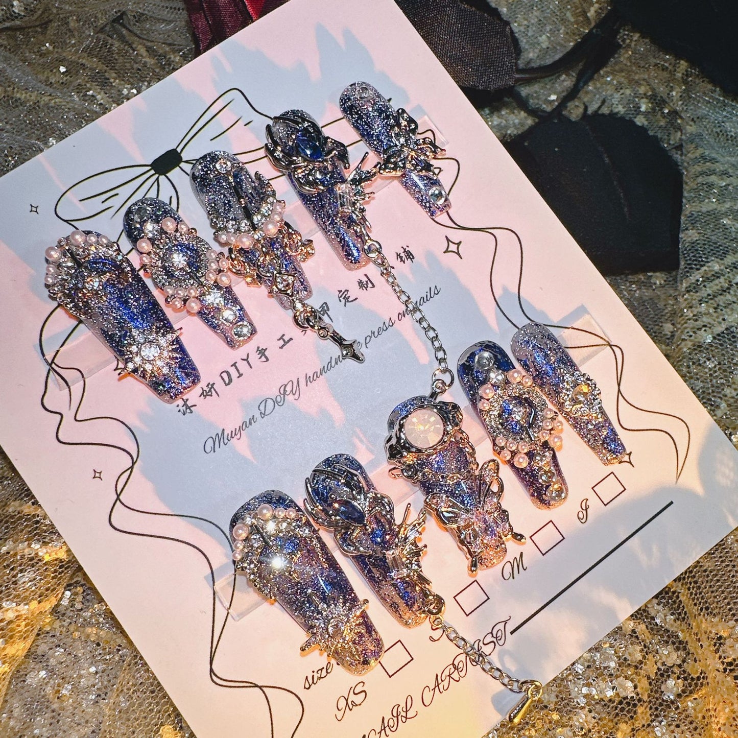 (Hand-Made Nail) Yanyan Handmade Nail Heavy Industry Miao' S Poison Luxury Dark Non-Mainstream Style Hot Girl Nail Beauty Rhinestone Wear Nail