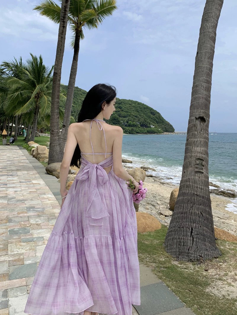 Fashion women's wear French Pure Desire Style Sexy Backless Halter Sling Dress Fairy Temperamental Beautiful Seaside Vacation Beach Dress