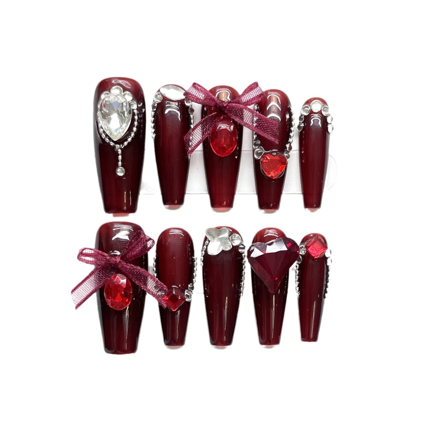 Hand-Made Nail White Cherry Red Cat Eye Red Heart Queen Nail High-Grade Red White Nail Stickers