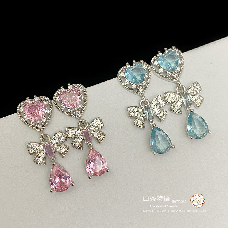 珠宝首饰山茶日系新款温柔甜美小香设计满钻耳饰  镀金微镶粉色系银针耳钉