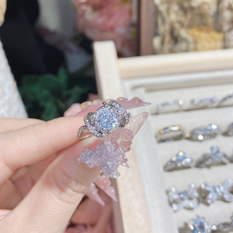 山茶璨若星河婚戒系列 镀18K金镶璀璨火彩3A锆 INS百搭活口戒指女