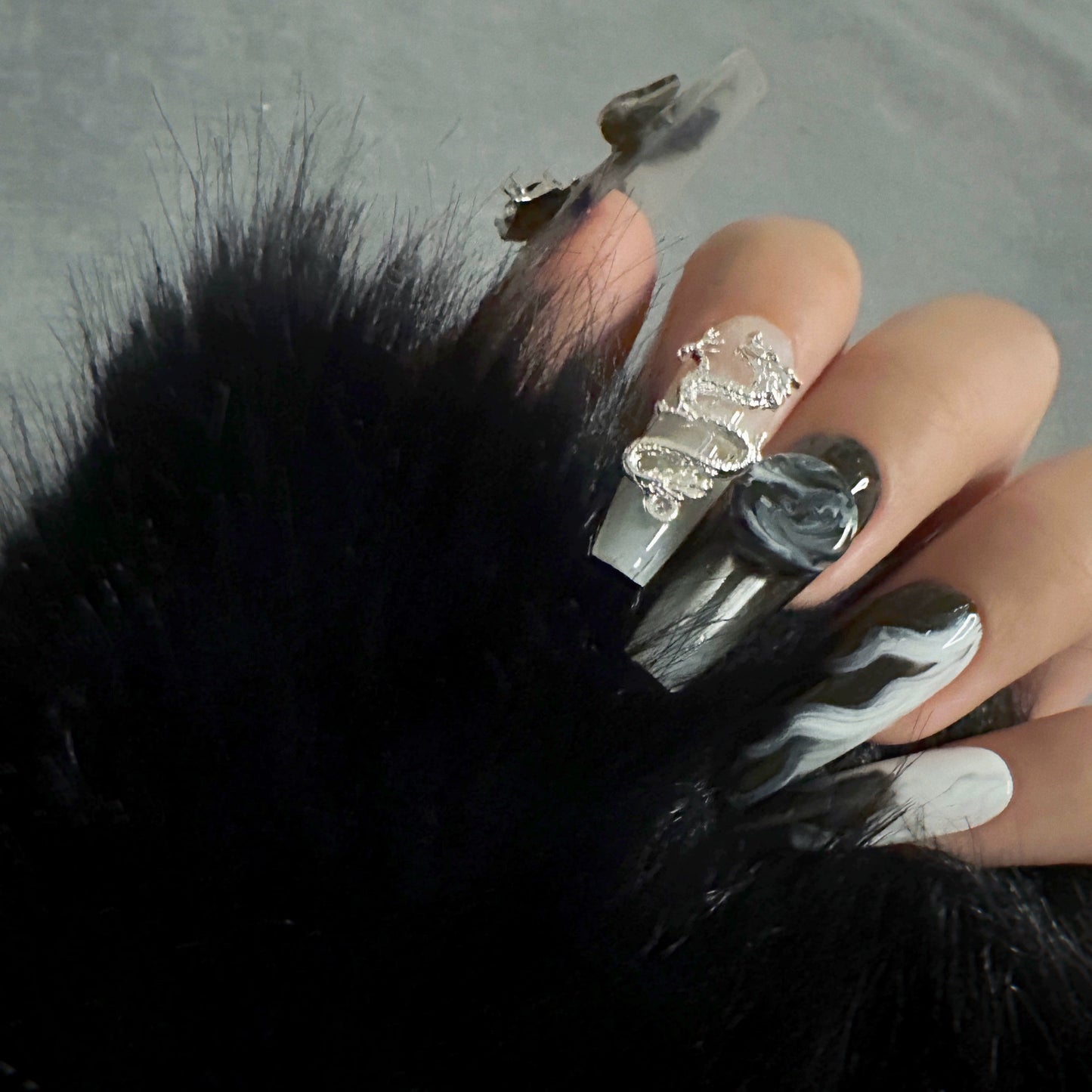 (Hand make nail) [You Long] Wearing armour by hand the Year of the Loong Heavy Industry Metal Ink Advanced Tips Wearing dragon elements