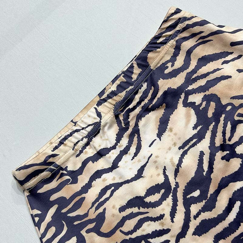 Fashion women's wear Cross Border Foreign Trade Women's Clothing 2024 Autumn New Tiger Pattern Ring Wooden Ear Navel-Exposed Dress Suit