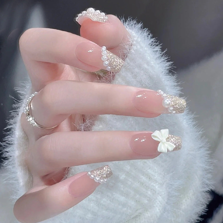 Fashion  nail Wear Nail Bow Summer Gentle Fresh Style Temperament Wear Nail Tip Finished Product in Stock Wholesale Nail Tip A19