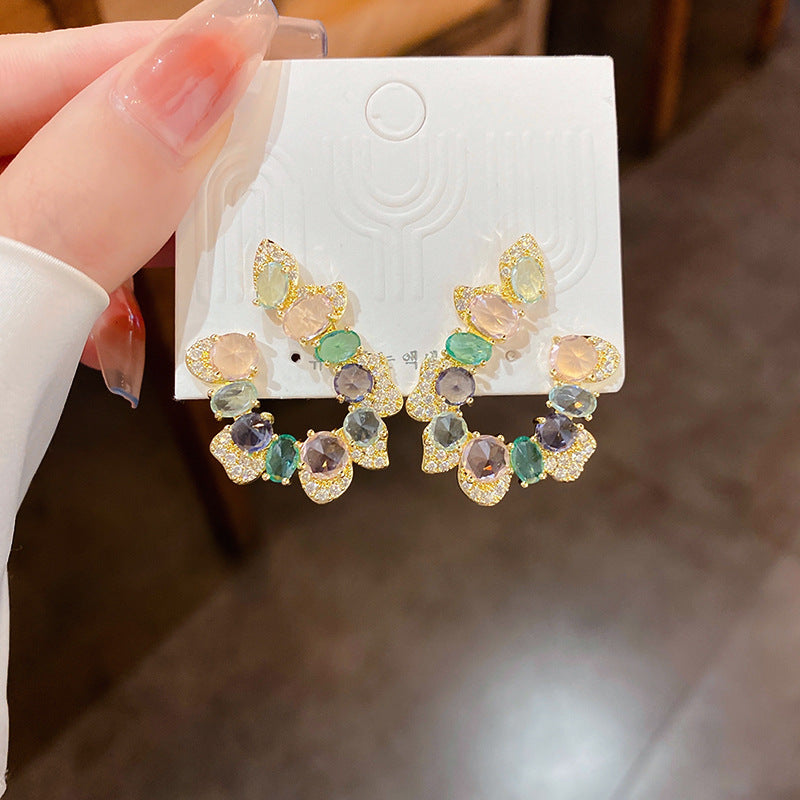 网红银针锆石镶钻耳韩国东大门小众设计感耳钉简约个性时尚耳饰女