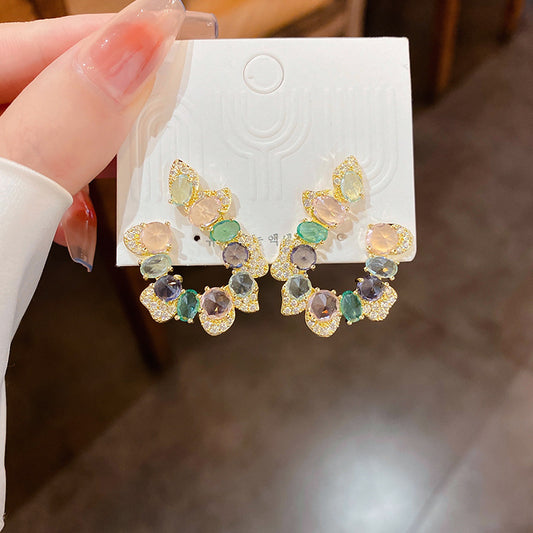 网红银针锆石镶钻耳韩国东大门小众设计感耳钉简约个性时尚耳饰女