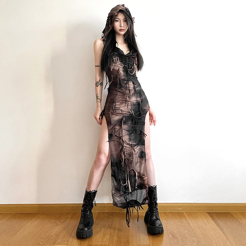 Free shipping  new women's clothing solid color slim-fitting street fashion U-neck sleeveless split dress