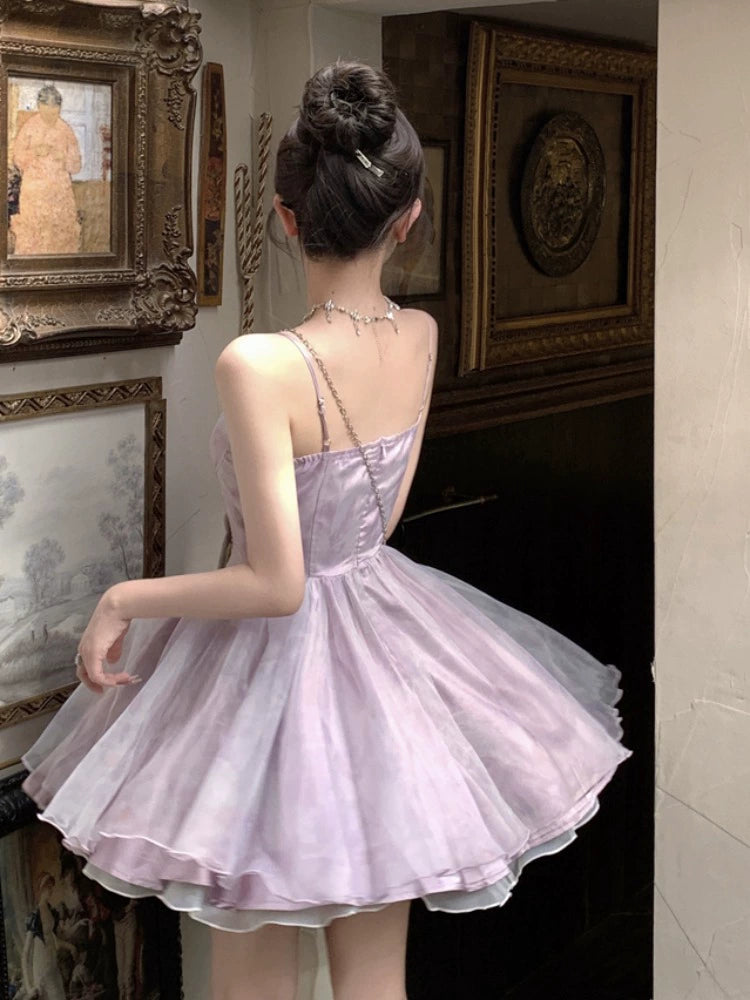 Fashion women's wear Tea Break French Style Fishbone Sling Dress Fairy Birthday Dinner Suit Disney Princess on the Run Bubble Skirt