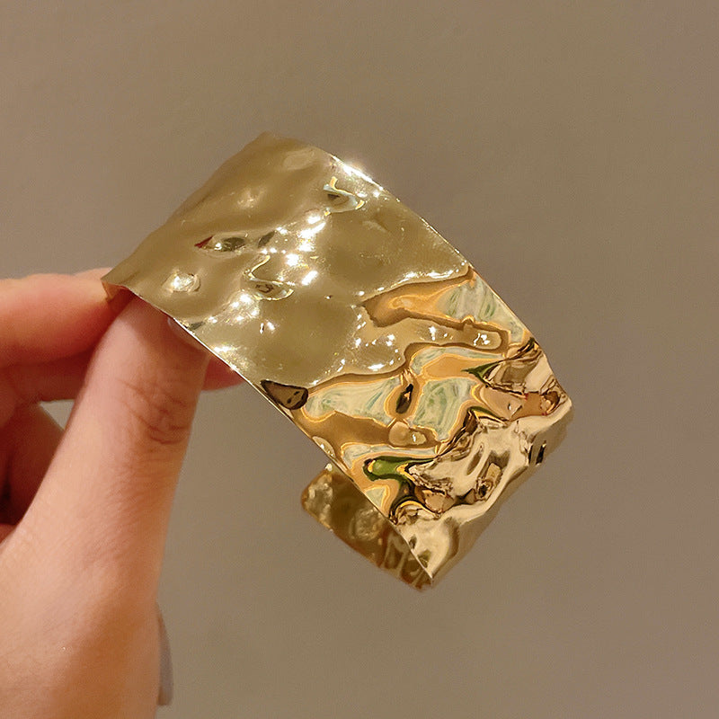 金属褶皱不规则开口手镯小众冷淡风气质手环个性设计感手饰批发女