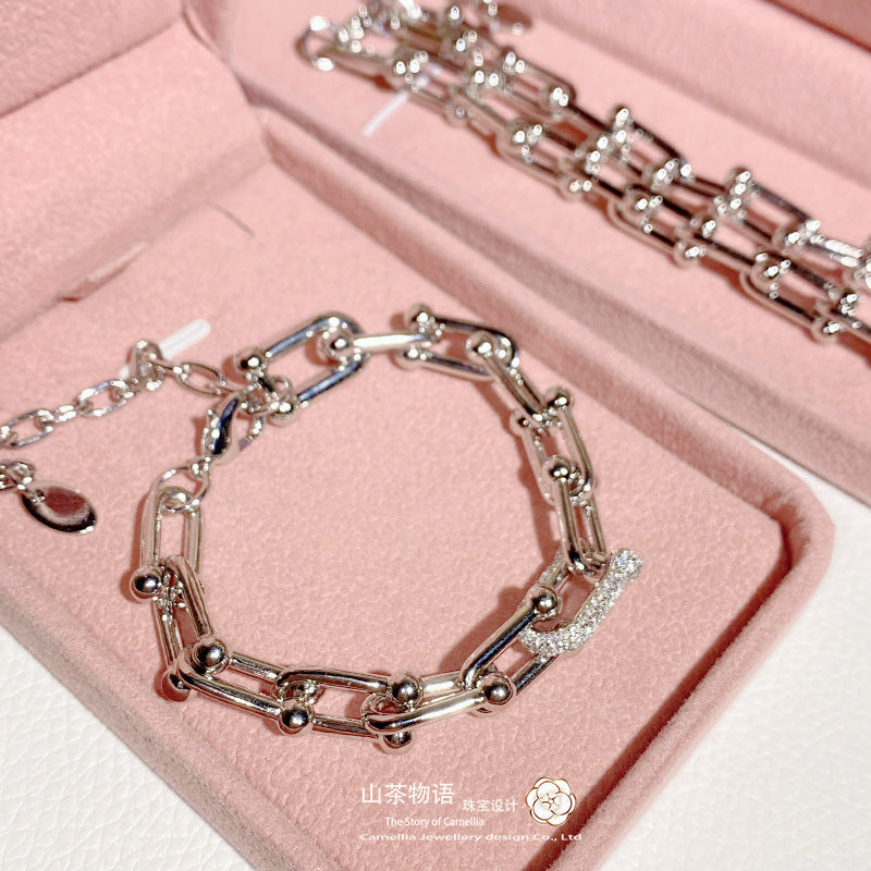 Camellia欧美链条短款马蹄手链女镀金轻奢潮流重工嘻哈百搭情侣套