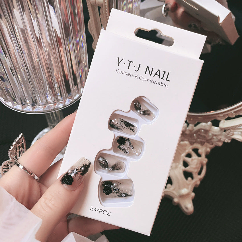 Fashion  nail Pure Desire Fake Nail Patch Black Pansy Finished Nail Beauty False Nails Removable Nail Tip Wear Nail X104