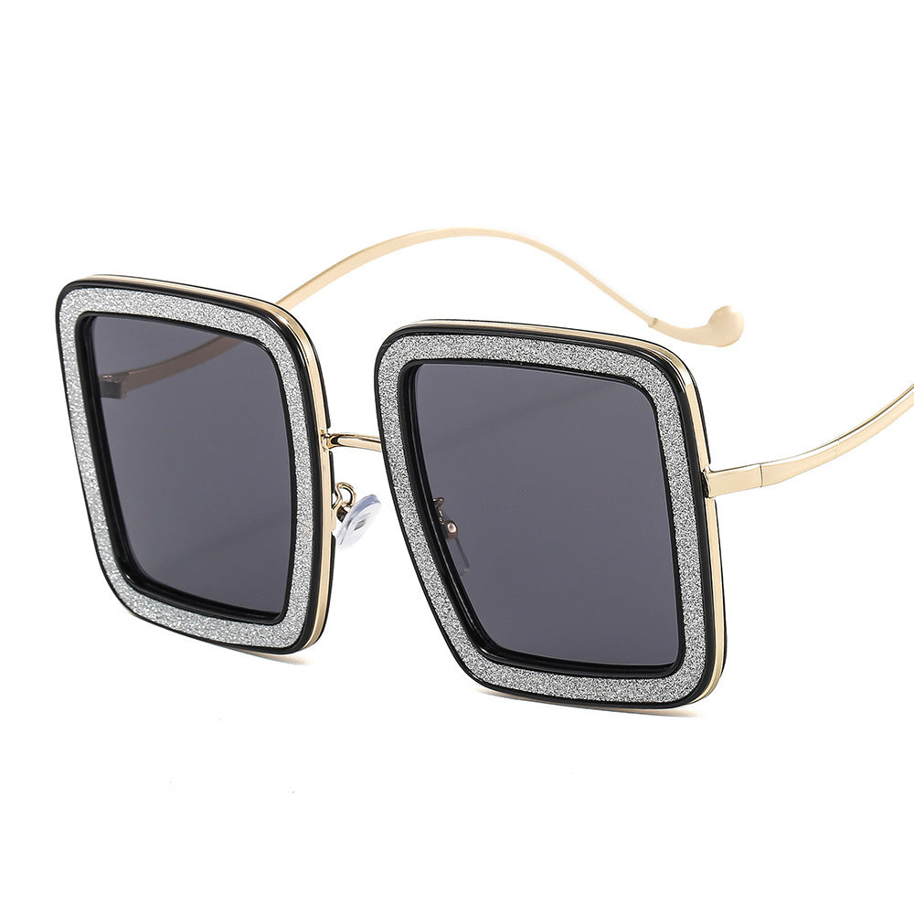 Women's fashion glasses 2022新款方框太阳镜 欧美网红ins街拍风尚眼镜个性闪钻搞怪墨镜女