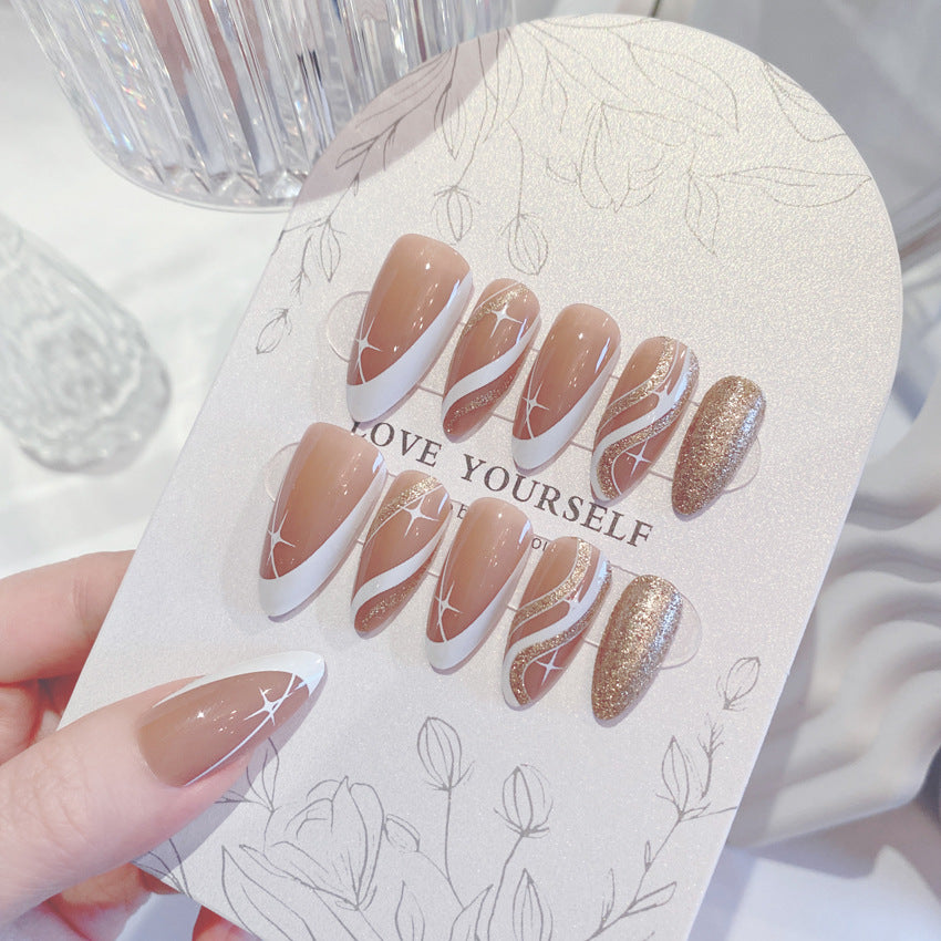 Fashion  nail Sweet Graceful Nude Color Manicure Simple and Gentle Mid-Length European Almond Fake Nails Ins Style Wear Nail W17