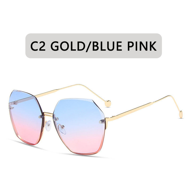 Women's fashion glasses 2024 新款跨境大框金属无框太阳镜欧美多边形切边海洋片女士墨镜