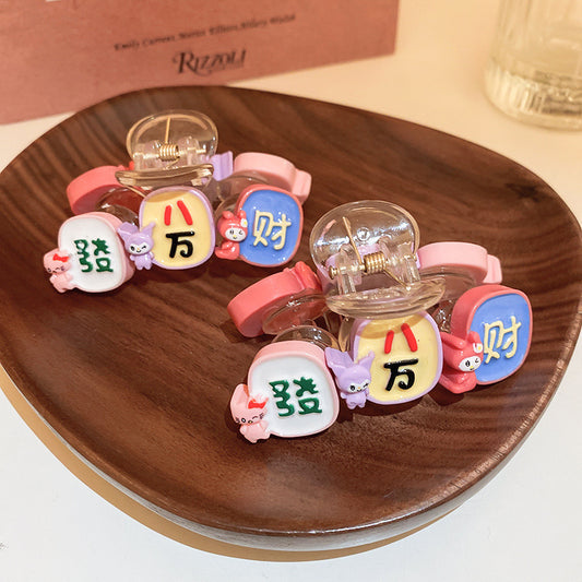 糖果色卡通发财麻将发夹时尚个性抓夹盘发鲨鱼夹甜美可爱发饰批发