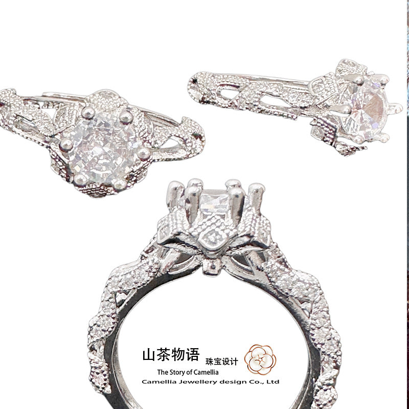Camellia星河设计手捧花在逃公主系列戒指女 镀金仿真钻少女婚戒