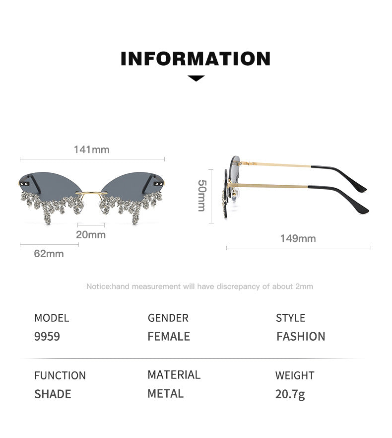 Women's fashion glasses 2023跨境欧美新款天使眼泪手工镶钻太阳镜搞怪拍照影楼创意墨镜