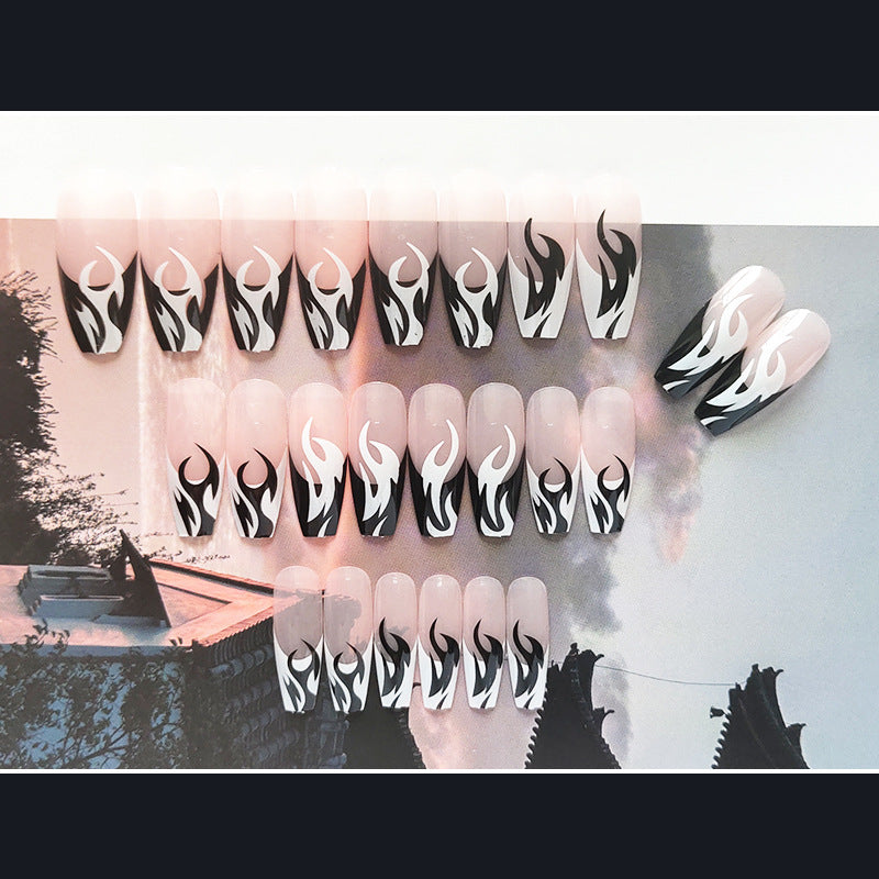 黑白火焰穿戴甲个性美甲贴片欧美外贸甲片跨境美甲 甲片批发nails