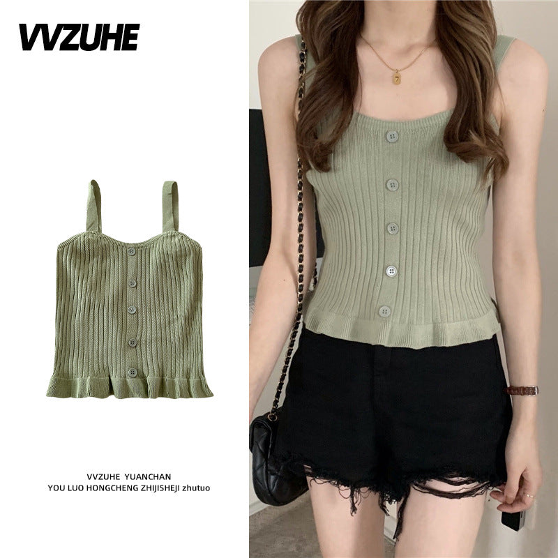 Dopamine tops Free shipping Tattoo Pink Dopamine Wear Seaside Small Suspender Female Sexy Neck Wear Vest Sweet Spicy Thai Top Spice Girl Summer