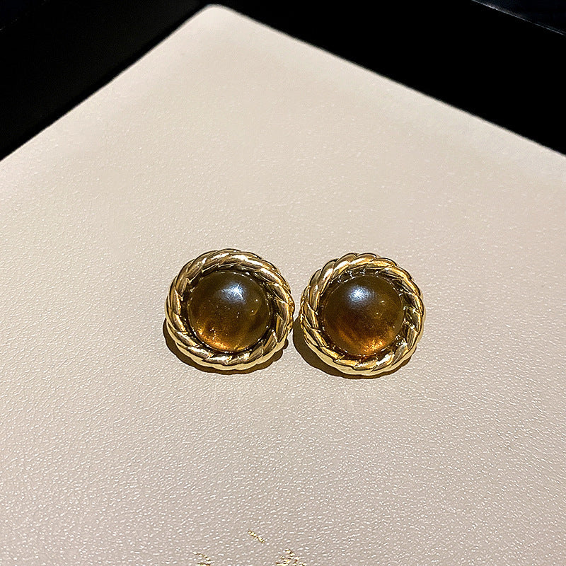 银针镶钻中古几何耳环时尚轻奢新款耳坠法式复古优雅气质耳饰批发