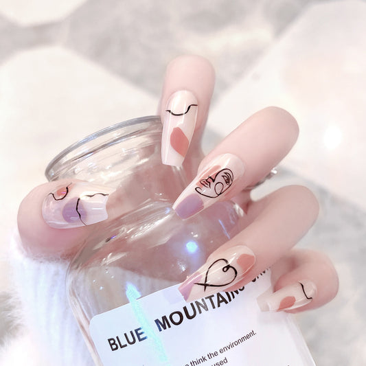 Fashion  nail Internet Celebrity Fake Nail Patch Wear Nail Finished Product Nail Tip Nail Stickers Disassembly Nail Patch Abstract Nail Art Y58