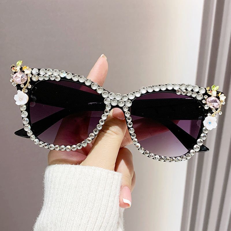 Women's fashion glasses 跨境水钻防蓝光眼镜女抗疲劳眼睛素颜显瘦护目镶钻平光镜无度数