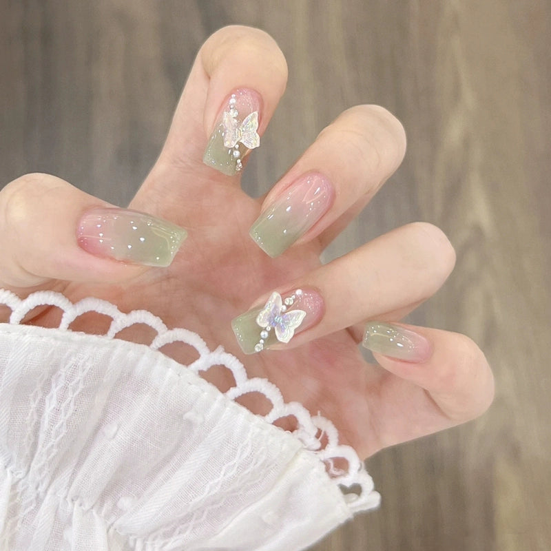 (Hand-made nail) French nail armor long black small fragrance simple white high-grade sense nail piece bride pregnant woman finished product.