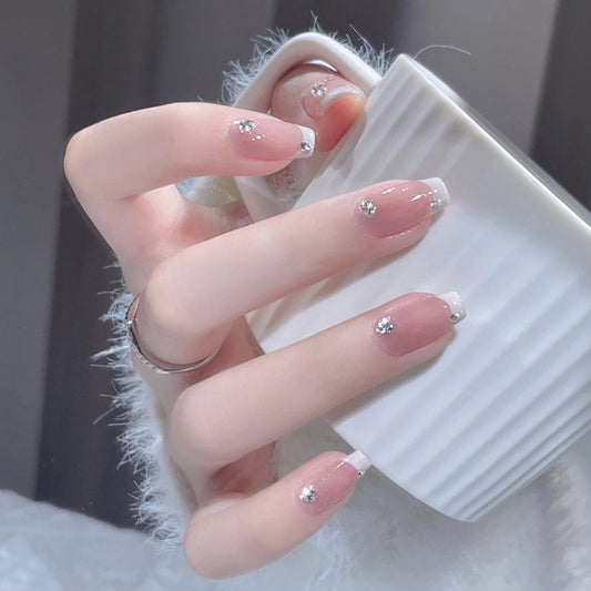 Fashion  nail New Fresh Sweet French Diamond Nail Stickers Fake Nails Fresh Handmade Wear Armor Wholesale A26