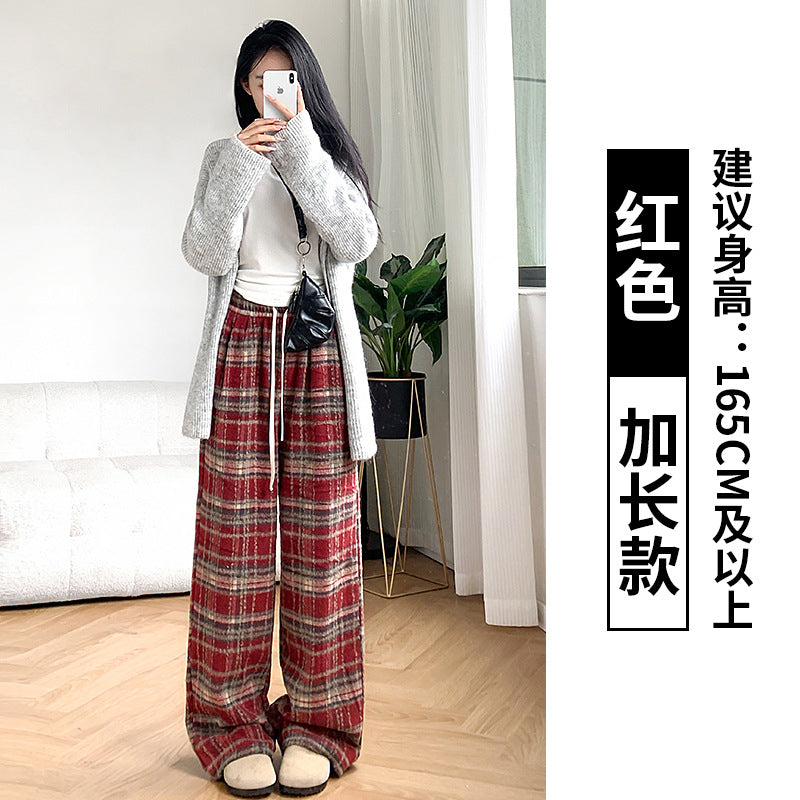 Free shipping  fashion style plaid casual pants women's dopamine wear design sense wide-leg thin straight trousers pants