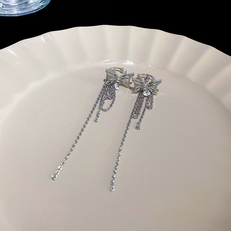 蝴蝶镶钻流苏耳夹冷淡风时尚气质设计感无耳洞耳骨夹个性耳饰批发