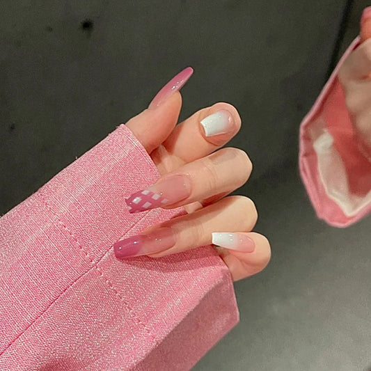 穿戴甲棋盘格美甲贴片甲片芭蕾甲指甲贴片假指甲片穿戴式美甲成品