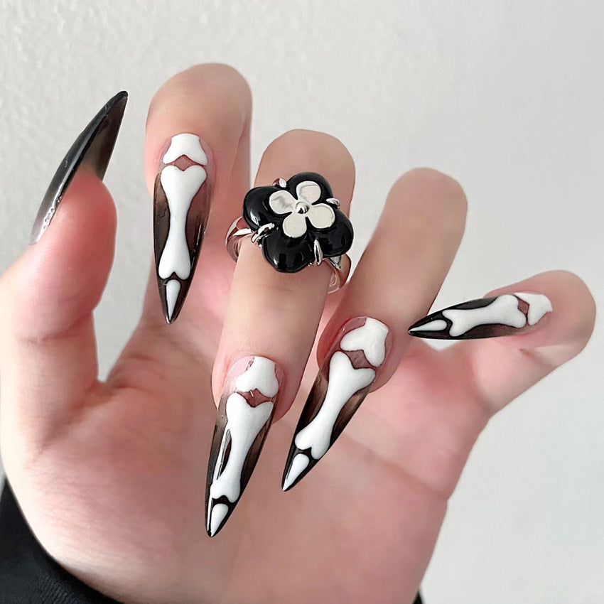 Fashion  nail Cross-Border Halloween Wear Armor Ghost Skull Pumpkin Bat Long 24 Pieces Fake Nail Patch Nail Sticker Wholesale
