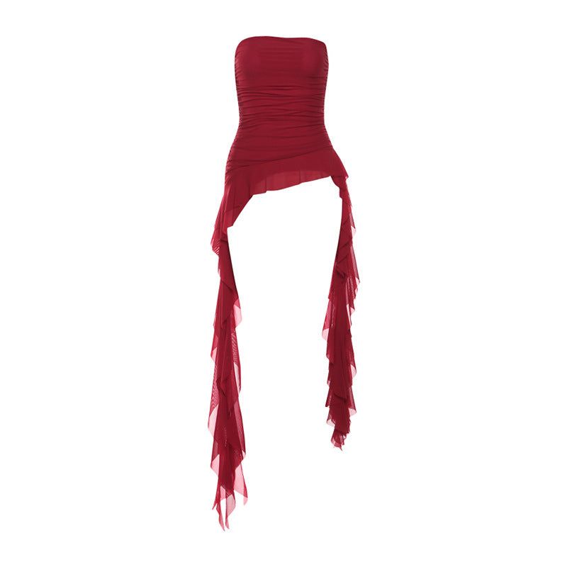 Free shipping Tattoo Cross-border 2024 European and American style spring new women's clothing solid color slim-fit street fashion one-word neck sleeveless pleated top tops