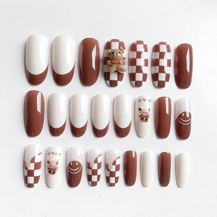 Fashion  nail Wearable Nail Sticker Cute Bear Wear Nail Polish Nail Shaped Piece Removable Nail Patch Finished X60
