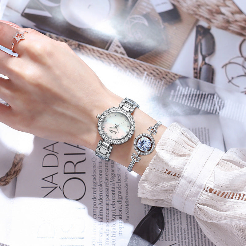 Fashion women's watchLushika New Ladies Watch Five-Piece Set Tik Tok Live Stream Diamond-Embedded Fashion Trend Quartz Watch Watch Suit