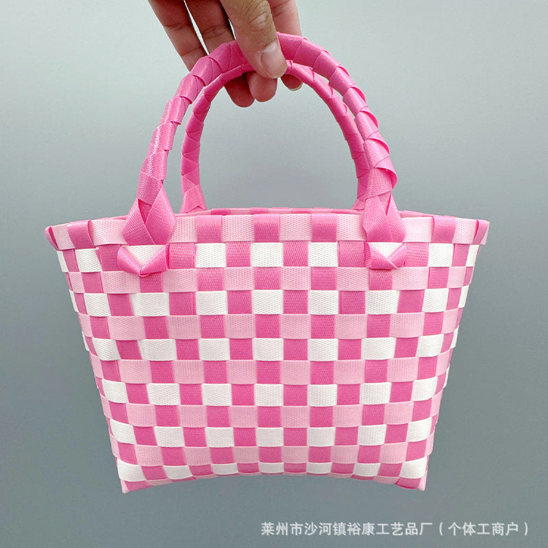 Dopamine Bag Free shipping Tattoo Cartoon dopamine plastic woven bag, trendy macaron hand-woven vegetable basket bag, cute casual seaside beach bag