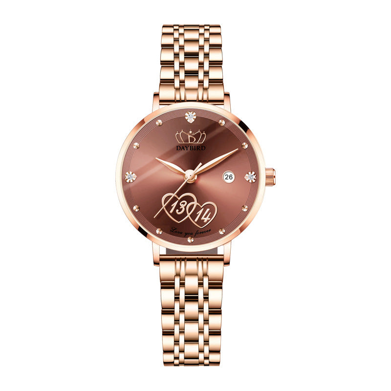 Fashion women's watchDaybird New Valentine's Day Gift for Life 1314 Quartz Calendar Steel Strap Women's Watch