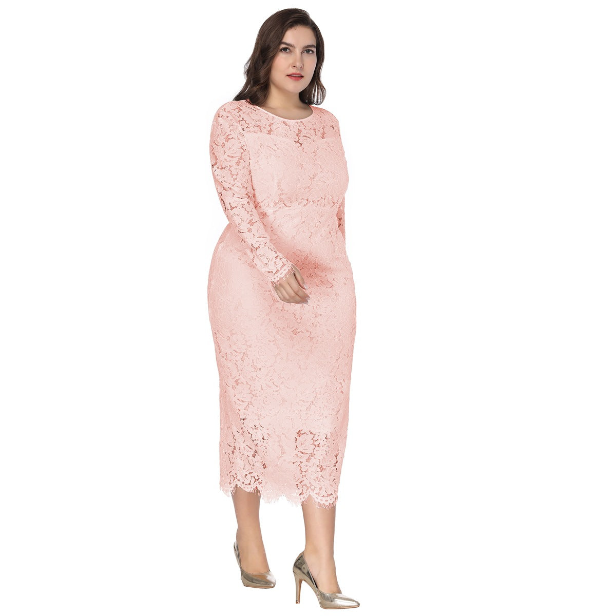 Fashion women's wear  Cross Border plus Size Foreign Trade Women's Clothing Popular Long Sleeve Lace Slim Dress Dress