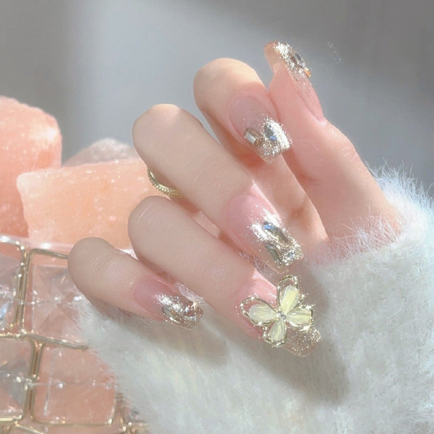 Fashion  nail New Manicure Wear Nail Advanced Pure Desire Wind Rhinestone Nail Patch Wear Nail Butterfly Nail Stickers Wholesale A40