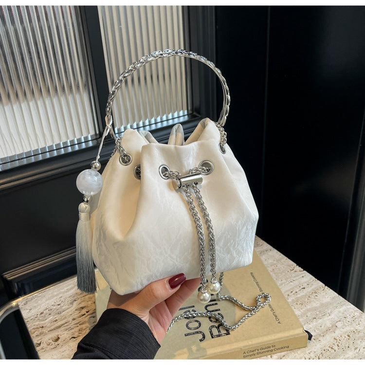 Dopamine Bag Free shipping Tattoo 2024 New Popular Bucket Bag Portable Folded Mobile Phone Bag Niche Dopamine Soft Leather Chain Lucky Bag