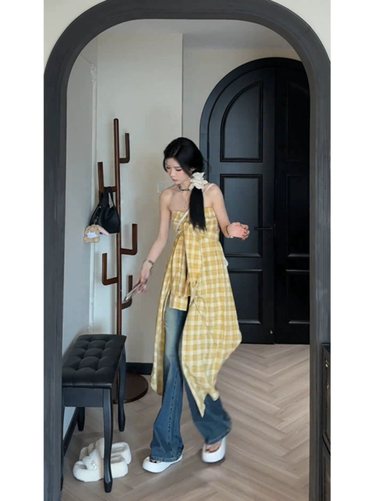 Fashion women's wear 2024 Summer New Design Sense Sleeveless Plaid Tube Top Shirt Female Korean Temperament Irregular Spaghetti-Strap Dress