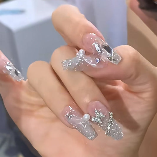 缱绻蝴蝶穿戴甲轻奢指甲贴片爆闪美甲片半手工假指甲美甲贴片成品