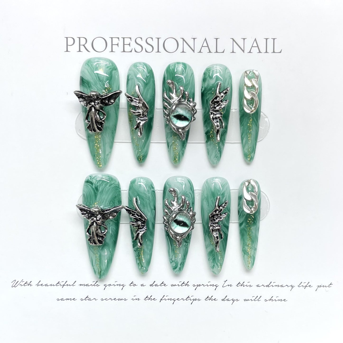(Hand-Made Nail) [European and American Heavy Industry] Handmade Wear Nail Liquid Wings Angel Pupil Long Nail Stickers Wear Nail