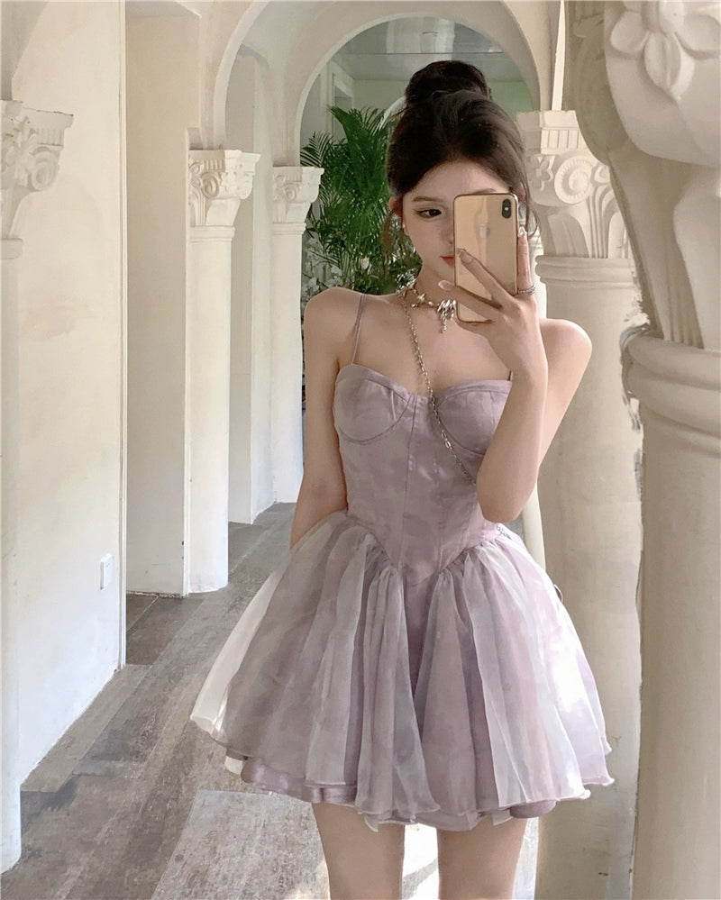 Fashion women's wear Tea Break French Style Fishbone Sling Dress Fairy Birthday Dinner Suit Disney Princess on the Run Bubble Skirt