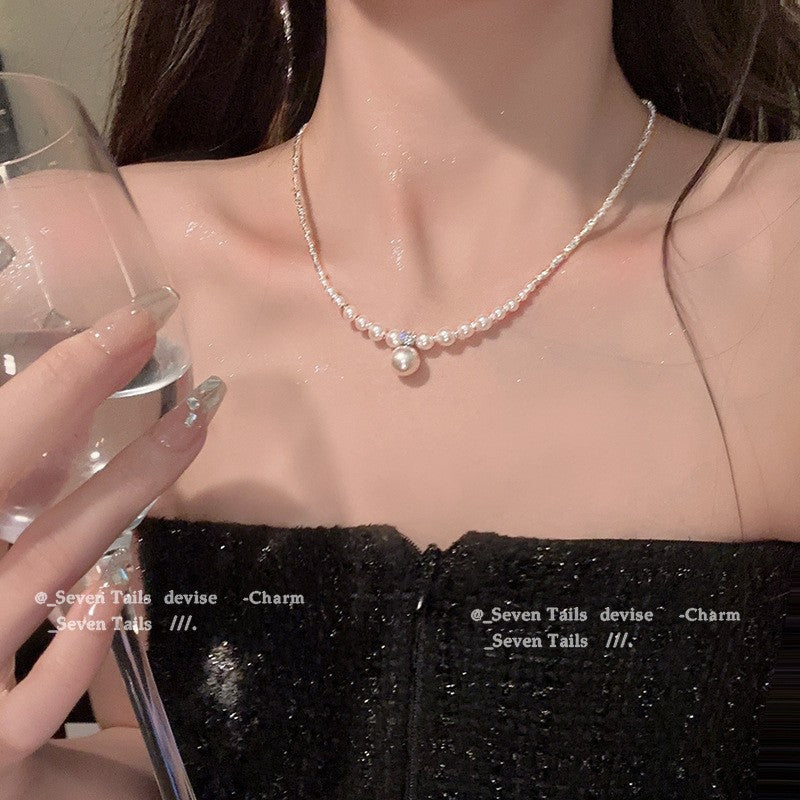 时尚高级感碎银珍珠项链2023年新款气质锁骨链小众ins项饰女批发
