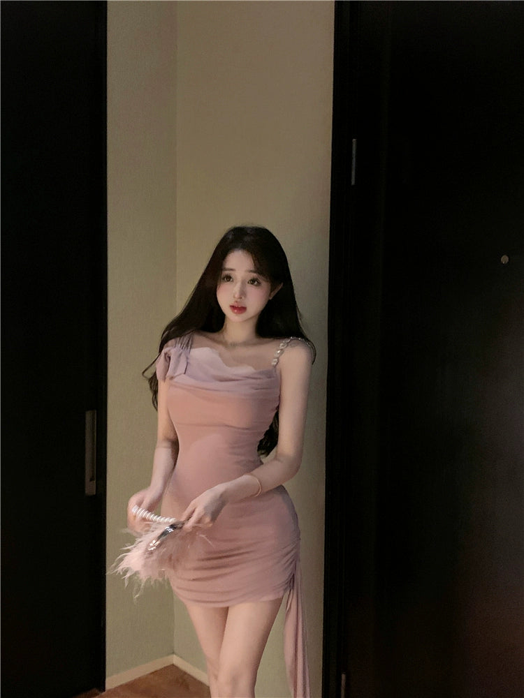 Fashion women's wear Pure Desire Pink Sling Dress Women's Spring and Summer Elegant Sexy Sweet Hot Girl Slim Hip Skirt Small Dress