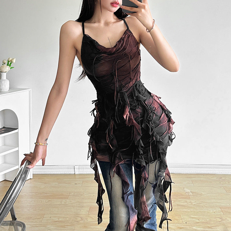 Free shipping   summer new women's clothing solid color slim-fitting high-waisted fashion suspender sexy backless dress dress