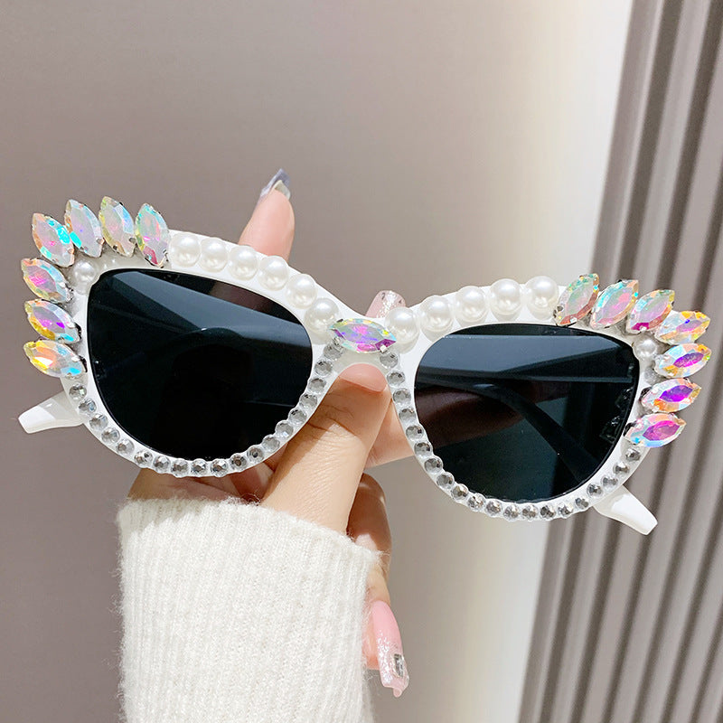 Women's fashion glasses 跨境新款镶钻太阳镜 欧美时尚网红ins水钻眼镜个性嘻哈珍珠墨镜女