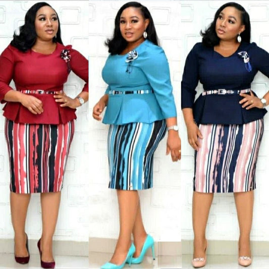 Fashion women's wear 2xl-6xl  plus Size Women's Clothing Sleeve Printing Color Contrast Dress Jx058